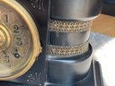 Antique 1881 WATERBURY ENAMELED CAST IRON Mantle CLOCK With Gilt Trim