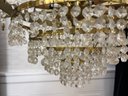 Ornate Vintage Tiered Chandelier In Gold Finish And Hanging Crystals