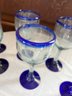 Set Of Six Cobalt Rimmed Thick Artisanal Glass Wine Glasses