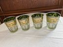 Cera Vintage Green & Gold Grape Vine Pattern Large Rocks Glasses, Set Of Four