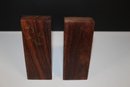 Vintage Solid Wooden Bookends With Inlaid Accents OF Elephants & Palm Trees