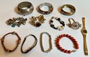 12 Bracelets, Mostly Vintage Including 1 Sterling By Coro Craft,  & Seiko Watch