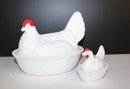 Pair Of Vintage Milk Glass Nesting Hens