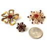 Lot Of 3 Gold-Tone Pins Brooches With Red Rhinestones