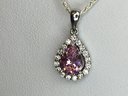 Beautiful Brand New 20' Sterling Silver / 925 Necklace With Pink Tourmaline / White Topaz Tear Drop Pendant