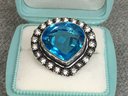 Fabulous Large 925 / Sterling Silver Cocktail Ring With London Blue Topaz - Lovely Silver Details - Brand New