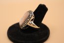 925 Sterling Silver With Marcasites And Carved Mother Of Pearl Ring Size 8