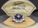 Gorgeous Brand New Sterling Silver / 925 Ring With Lovely Sapphire & Sparkling White Topaz Flower Ring