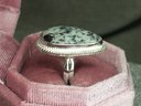 Beautiful 925 / Sterling Silver & Pale Green Dalmatian Jasper Cocktail Ring - Very Pretty Ring - Brand New !