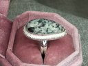 Beautiful 925 / Sterling Silver & Pale Green Dalmatian Jasper Cocktail Ring - Very Pretty Ring - Brand New !