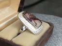 Lovely Brand New 925 / Sterling Silver & Petrified Wood Cocktail Ring - Very Unusual Piece - Never Worn !