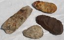 Grouping Of 4 Original Antique To Neolithic Native American Scrapers- 1 With Excavation Tag