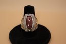 925 Sterling Silver With Red Stone Ring Signed '$' Size 8