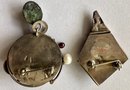 2 Vintage Sterling Silver Pins Brooches With Gem Stones, Marked 925