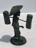 Antique CHINESE Bronze Figure- Farmer With Bales Of Wood In Verdigris Finish- Signed