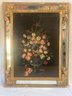 Antique Floral Oil On Board Gilt Wood Frame With Mirrored Accents Beautiful