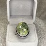 Exquisite 925 / Sterling Silver Cocktail Ring With Polished Nephrite Jade - WOW ! - Lovely Silver Rope Border