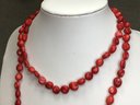 Fantastic  Small Natural Red Coral Bead Necklace With Sterling Silver Clasp - Extra Long - 32' - Brand New !