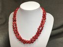 Fantastic  Small Natural Red Coral Bead Necklace With Sterling Silver Clasp - Extra Long - 32' - Brand New !