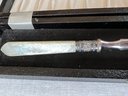 Mother-of-Pearl Handled Letter Opener With Sterling Cuff In Presentation Case