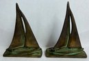 Vintage Heavy Brass Ship Bookends