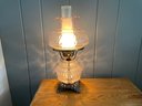 Pale Lilac Glass & Brass Converted Oil Lamp