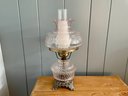 Pale Lilac Glass & Brass Converted Oil Lamp