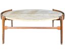 A Vintage Mid Century Travertine And Walnut Coffee Table By Bertha Schaefer