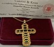 Very Fine Vintage CAMROSE & KROSS Simulated Emerald Cross Pendant Necklace- Jackie Kennedy Collection