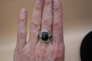 925 Sterling With Black Stones Ring Size 11
