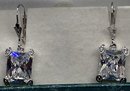 Sterling Silver Earrings With Faceted Emerald Cut Gemstones- Suzanne Somers Collection