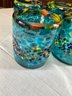 Set Of Four Art Glass Blue & Multicolor Rocks Glasses