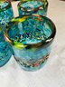Set Of Four Art Glass Blue & Multicolor Rocks Glasses