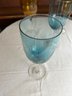 Blue & Amber Crackle Glass Large Wine Glasses, Set Of Five