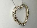 Lovely 925 / Sterling Silver Necklace With Heart Shaped Pendant - Encircled With White Zirconia - Very Nice !