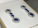 Fabulous 925 / Sterling Silver Drop Earrings With Sapphire And White Topaz - Very Pretty Pair - Nice !