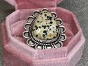 Fabulous Brand New 925 / Sterling Silver Cocktail With Polished Dalmatian Jasper - Very Unusual Piece -