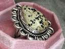 Fabulous Brand New 925 / Sterling Silver Cocktail With Polished Dalmatian Jasper - Very Unusual Piece -