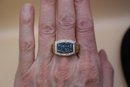 925 Sterling And Gold Overlay With Blue And Clear Stones Signed 'STS' Chuck Clemency Ring Size 11