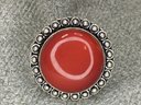 Fabulous Brand New 925 / Sterling Silver Cocktail Ring With High Polished Carnelian - Very Pretty Ring !