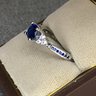 Fantastic 925 / Sterling Silver Ring With Sapphire Ring & White Zircons & Channel Set Sapphires - Very Pretty