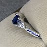 Fantastic 925 / Sterling Silver Ring With Sapphire Ring & White Zircons & Channel Set Sapphires - Very Pretty