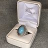 Very Pretty 925 / Sterling Silver Cocktail Ring With Tiffany Blue Jade Cabochon - Very Pretty Ring - Nice !