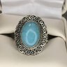 Very Pretty 925 / Sterling Silver Cocktail Ring With Tiffany Blue Jade Cabochon - Very Pretty Ring - Nice !