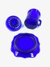 3 Piece Vintage Cobalt Blue Glass Hand Juicer, Measuring Cup, & Underplate