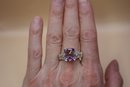 925 Sterling And Gold Overlay With Purple And Clear Stones Signed 'STS' Chuck Clemency Ring Size 11