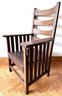 Vintage Wood Mission Style Arm Chair With Leather Seat