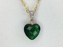 Very Pretty Sterling Silver With 14K Gold Overlay Necklace & 14k Gold - Diamond & Emerald Pendant - Nice !
