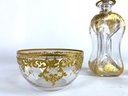 Moser Holmegaard Pinched Glass With Gold Filigree Detail Decanter And Bowl Set *