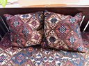 Large Vintage Wooden Mission Style Couch With 2 Hand Made Throw Pillows